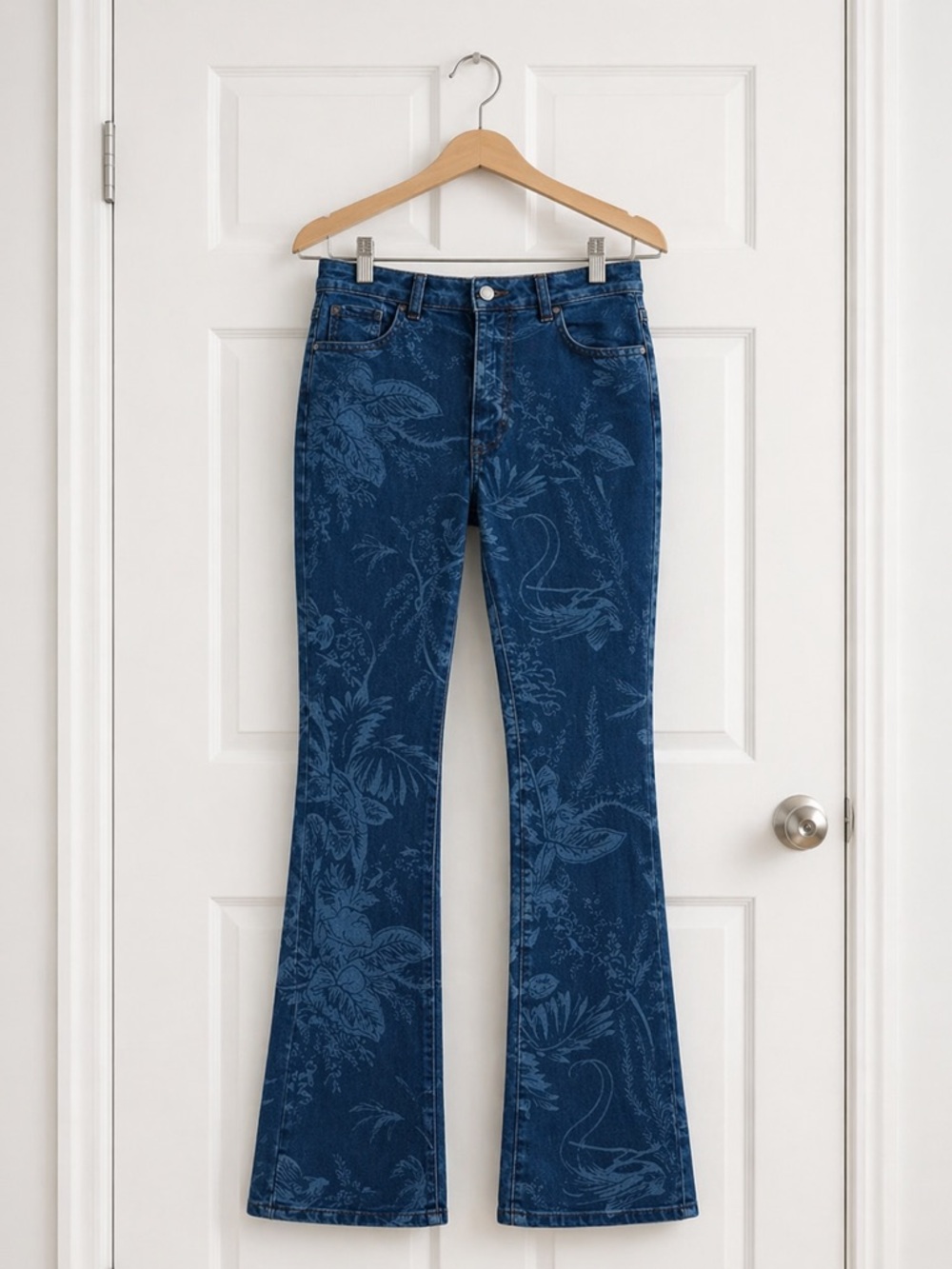 Anthropologie Indigo Floral Print Flare Jeans Sz 26